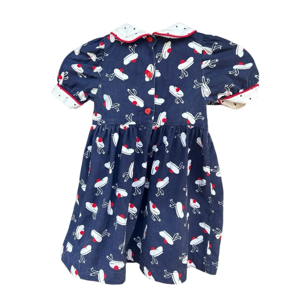 Vintage OshKosh Sailor Beret Hat Girls Dress RARE 4T USA‎ Red White Blue Cotton
